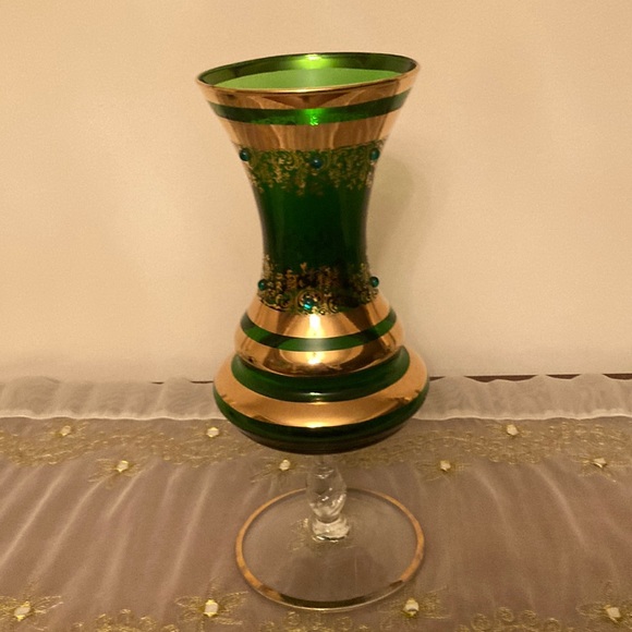 Other - Unique Vintage Design Green Vase with Gold Accents Murano Style